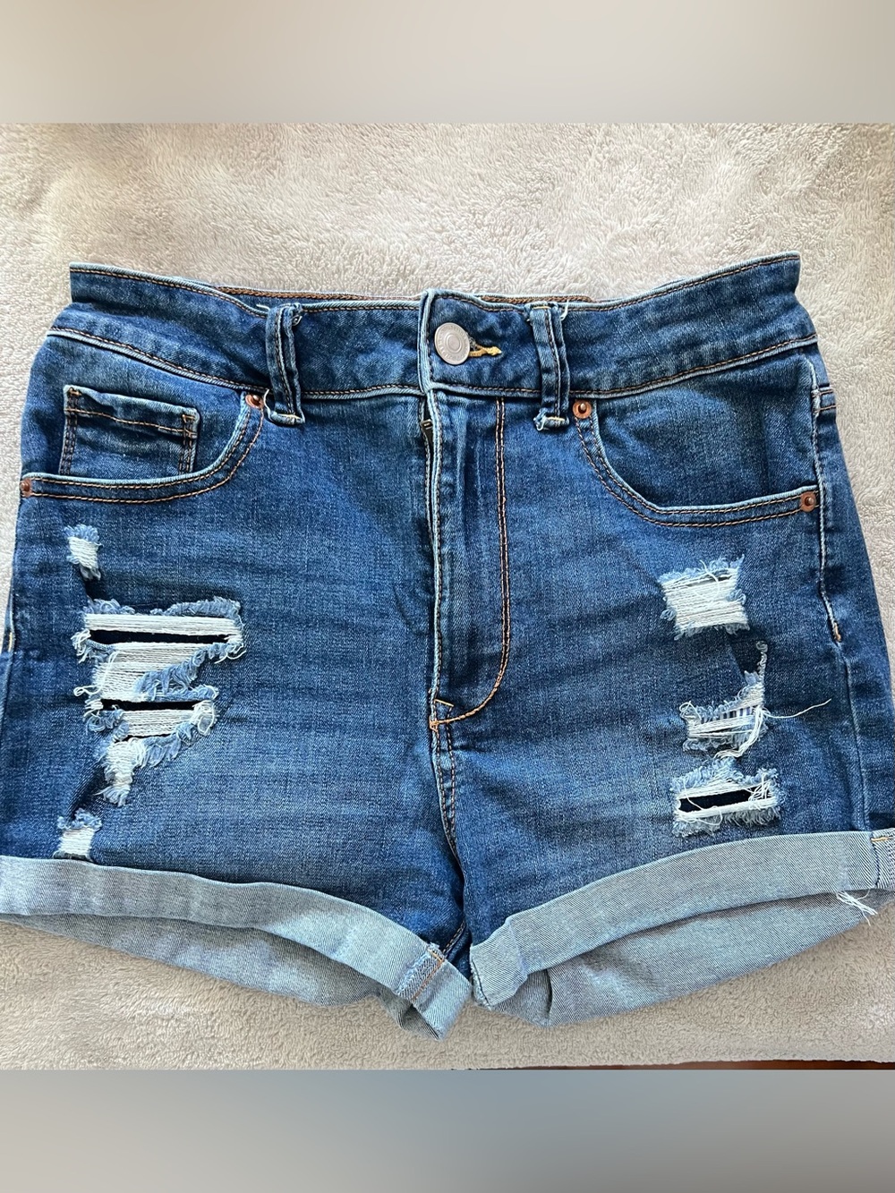 Wax Jean Dark Blue Distressed Roll-Cuff Denim Shorts